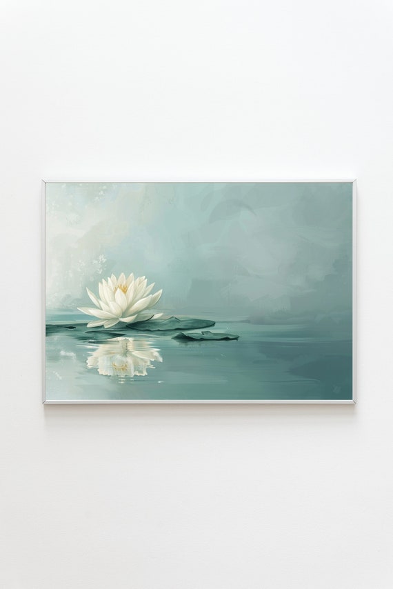 Lotus Flower Art Print | Sage Green, Japandi Decor (Digital Download)