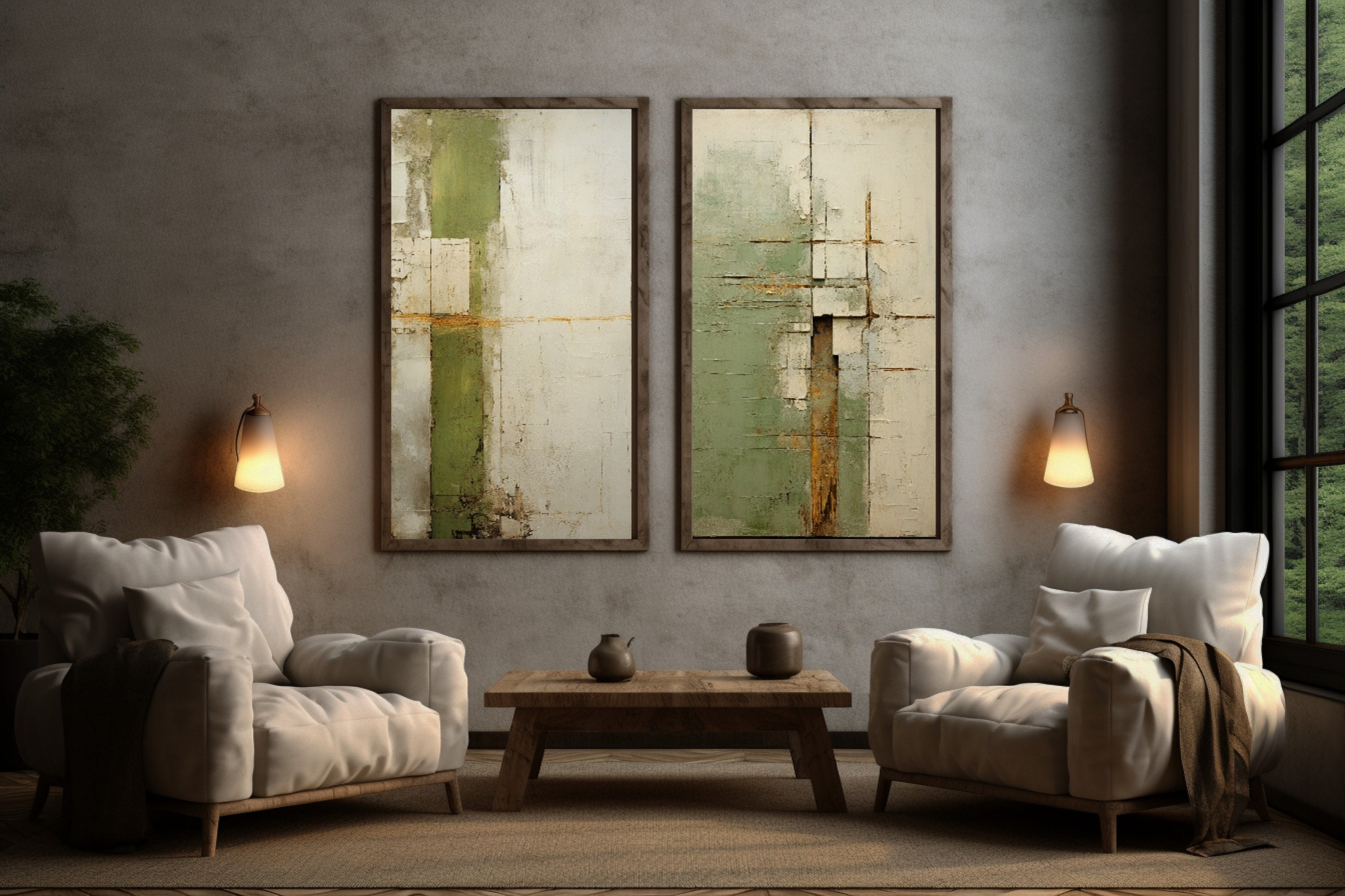 Essence Set of 2 Wall Art, Wabi Sabi Wall Art, Japandi Decor, Beige ...