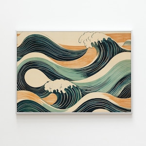 Zen Wave | Woodblock Print, Hokusai Inspired, Ukiyoe Poster, Linocut Print, Zen Wall Art, Japanese Wall Art, Ocean Wave Print