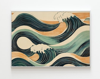 Hokusai Wave Print | Japanese Ukiyo-e Linocut (Digital Download)