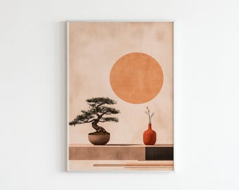 Bonsai & Sun Art Print | Japandi Wabi Sabi Style (Digital Download)