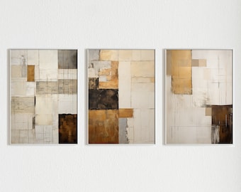 Wabi Sabi Squares Wall Art | Set of 3 Japandi Beige Prints (Digital Download)