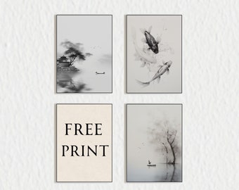 Koi Pond Set  | Wall Art Set, Koi Fish Art, Japandi Decor, Minimalist Japanese Art, Japan Home Decor, Asian Art Print, Japanese Pond