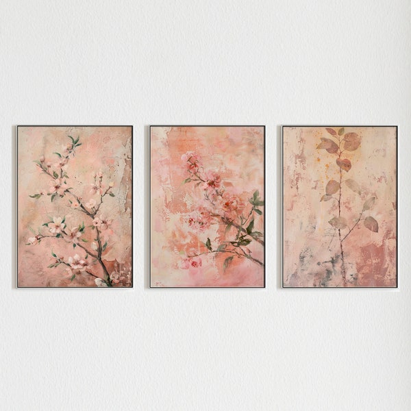 Pastel Flowers |  Coquette Room Decor, Set Of 3 Wall Art, Shabby Chic Wall Art, Wabi Sabi Wall Art, Cottagecore Prints , Vintage Floral Art