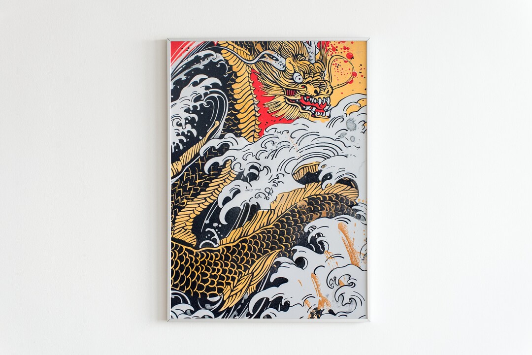 Sea Dragon Ukiyoe Poster, Vintage Japanese Art, Japanese Woodblock