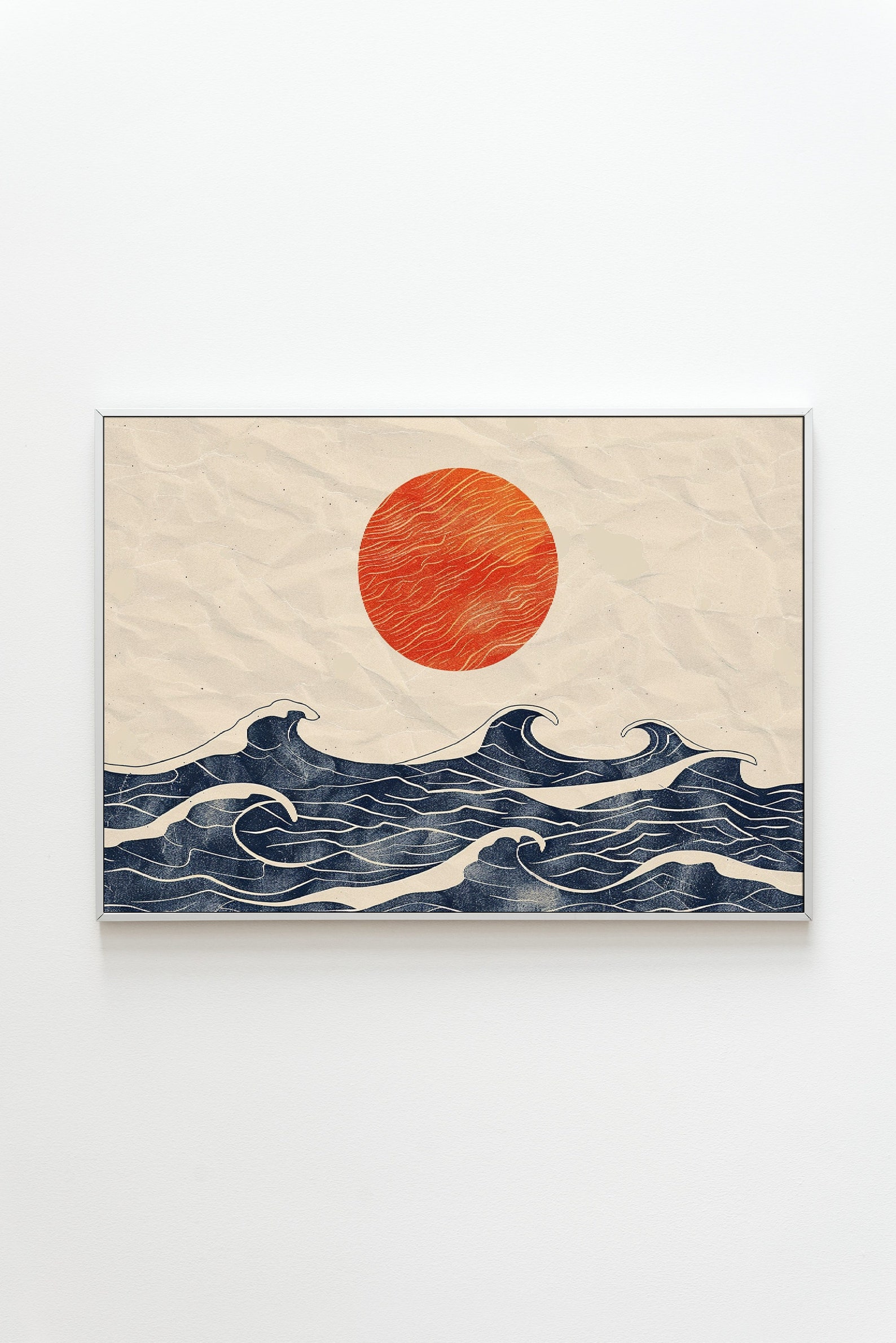 Rising Sun Linocut Print | Japandi Waves Art (digital Download) - Etsy