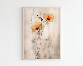 Poppy Flower Botanical Art Print | Japandi Minimalist Decor (Digital Download)