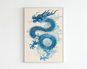 Blue Dragon Ukiyo-e Print | Japanese Art (digital Download) - Etsy