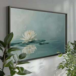 Featuring a graceful water lily, this botanical art piece reflects the delicate beauty of a lotus flower, symbolizing purity and peace.