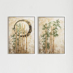 Bamboo & Enso | Set of 2 Zen Wall Art, Japandi Decor, Minimalist Japanese Art, Japan Home Decor, Asian Art Print, Neutral Beige Poster
