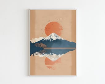 Mountain Fuji Sunset Print | Japandi Zen Art (Digital Download)