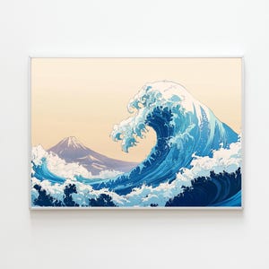 Ukiyo-e Wave Decor | Hokusai Inspired, Ukiyoe Poster, Woodblock Print, Linocut Print, Zen Wall Art, Japanese Poster, Ocean Wave Print