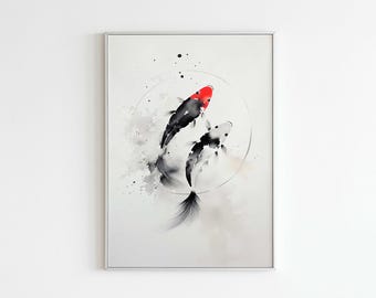 Koi Zen Enso | Botanical Print, Minimalist Japanese Art, Japan Home Decor, Asian Art Print, Koi Fish Poster, Geometric Art Print