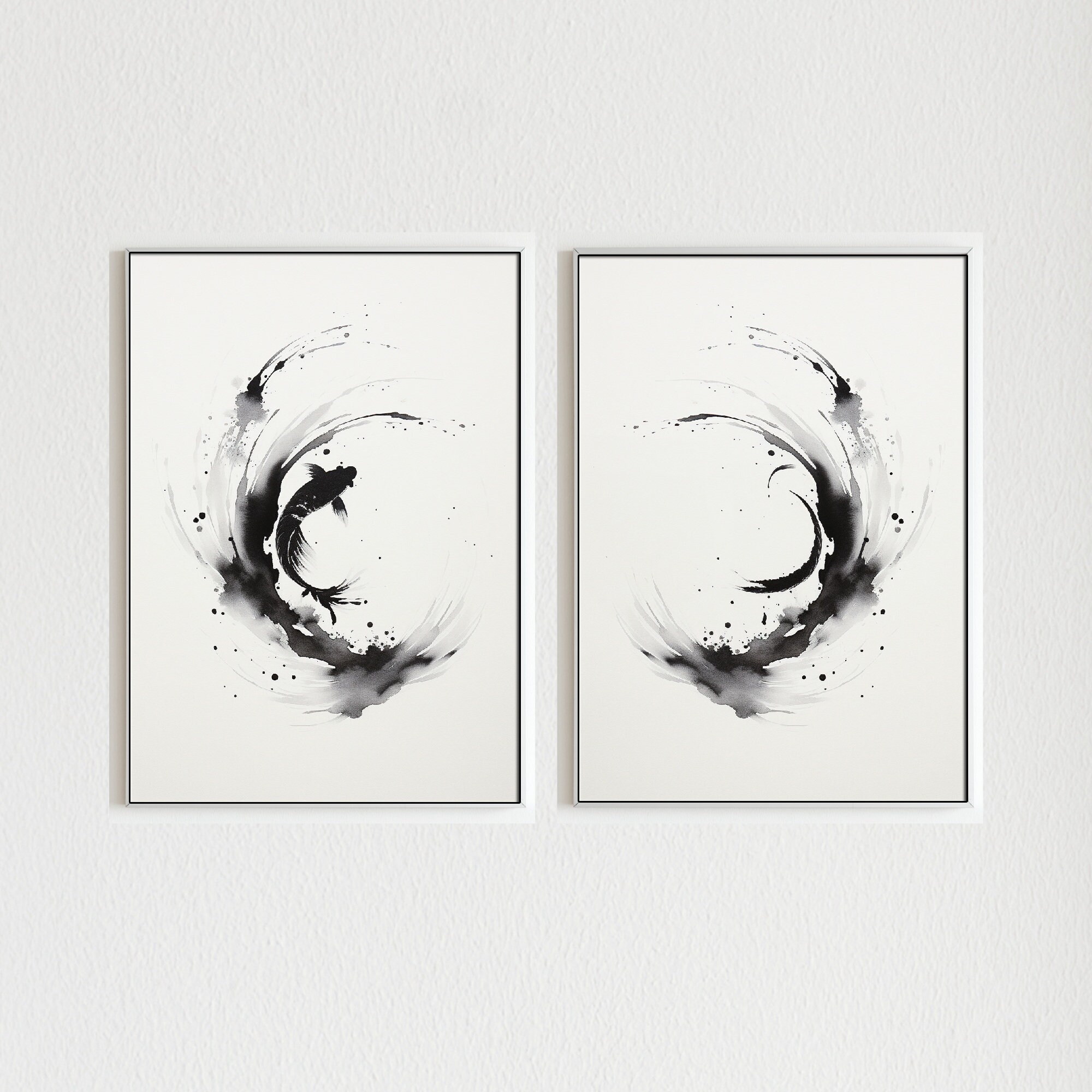 Koi Ying Yang | Set of 2 Zen Wall Art, Koi Fish Art, Japandi Decor, Minimalist Japanese Art, Japan Home Decor, Asian Art Print