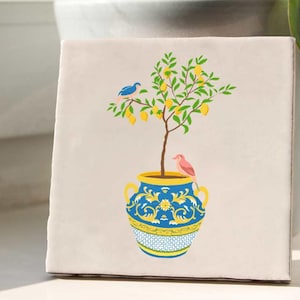 Decorative tile, coaster, decorative tile, ceramic tile, tile »Lemon tree« 10 x 10 cm