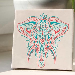 Decorative tile, tile, coaster, decorative tile, ceramic tile »Hindu Elephant« 10 x 10 cm