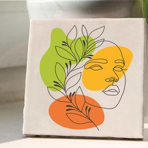 Decorative tile, tile, coaster, decorative tile, ceramic tile »Hand-drawn illustration of a woman« 10 x 10 cm