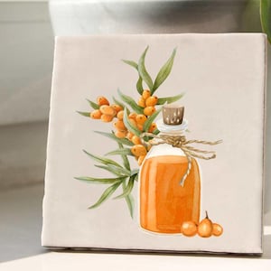 Decorative tile, coaster, decorative tile, ceramic tile, tile »Oil bottle - orange« 10 x 10 cm
