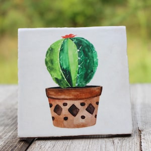 Decorative tile, tile, decorative tile, coaster »Cactus« 10 x 10 cm