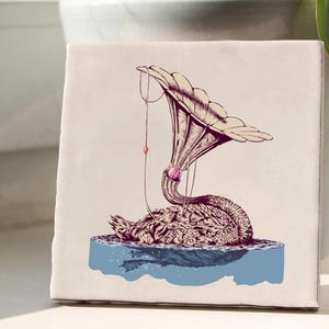 Decorative tile, tile, coaster, decorative tile, ceramic tile »Gramophone Illustration Swan« 10 x 10 cm