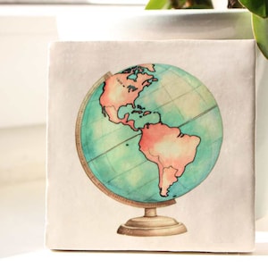 Decorative tile, tile, coaster, decorative tile, ceramic tile »Globus« 10 x 10 cm