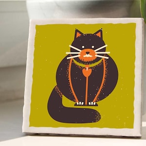 Decorative tile, tile, coaster, decorative tile, ceramic tile »Cat« 10 x 10 cm