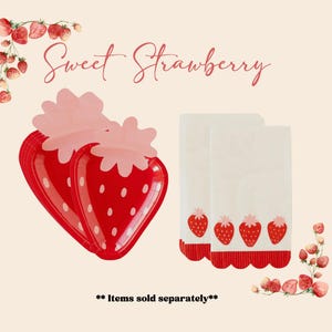 Strawberry Theme Party Plates & Napkins – Sweet Summer Birthday, Baby Shower, Picnic Tableware, A Berry First Birthday