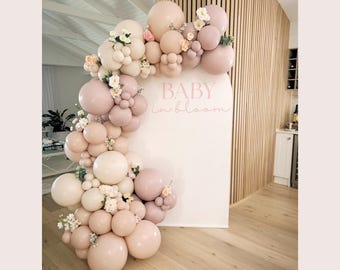 DIY Boho Baby Shower &quot;Baby in Bloom” Theme Balloon Arch Garland Dusty Boho Party Balloon Kit Pink Muted Colors Pastel Balloons, Balloon Arch