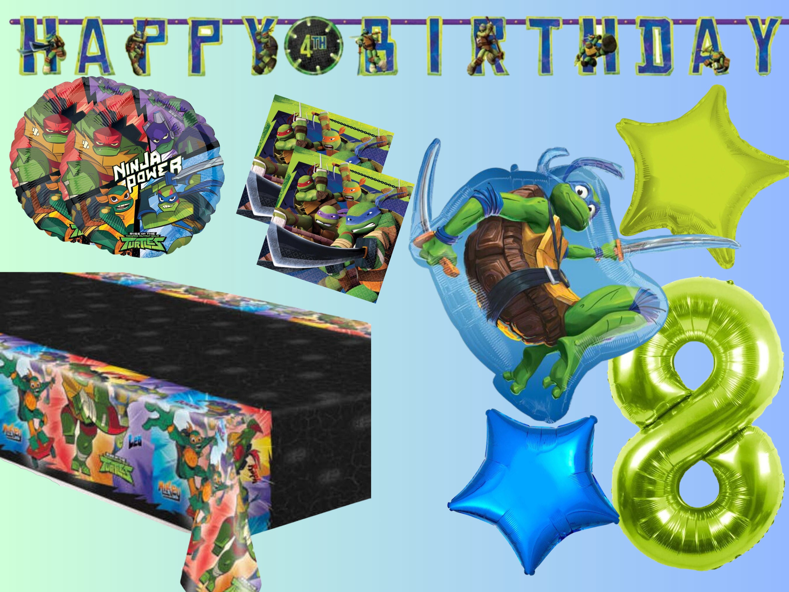 48 Pcs Ninja Turtles Birthday Party Decorations, Cartoon Turtles Theme Party  Supplies Set Include Happy Birthday Banners, Cake Topper, Cupcake Toppers,  Balloons for Kids Teenage 