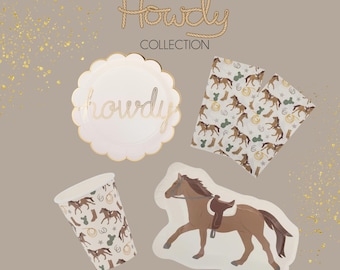 Howdy Cowboy Horse Party Supplies – Western Plates, Cups & Napkins for Rodeo Birthday, Cowgirl Baby Shower, Country Events