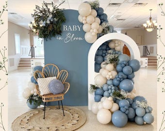 DIY Baby In Bloom Dusty Blue Muted Balloon Arch Garland Kit Baby Boy Shower Decorations