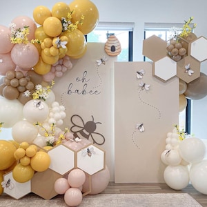 Kit di palloncini fai da te per baby shower "Oh Babee" con ghirlanda ad arco e palloncini polverosi per feste, colori tenui rosa, pastello, ape carina