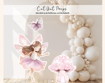 One Fairy First Birthday Cut Out Props Whimsical Dusty Floral Enchanted Magical Mushroom Garden Party Garland Decorations