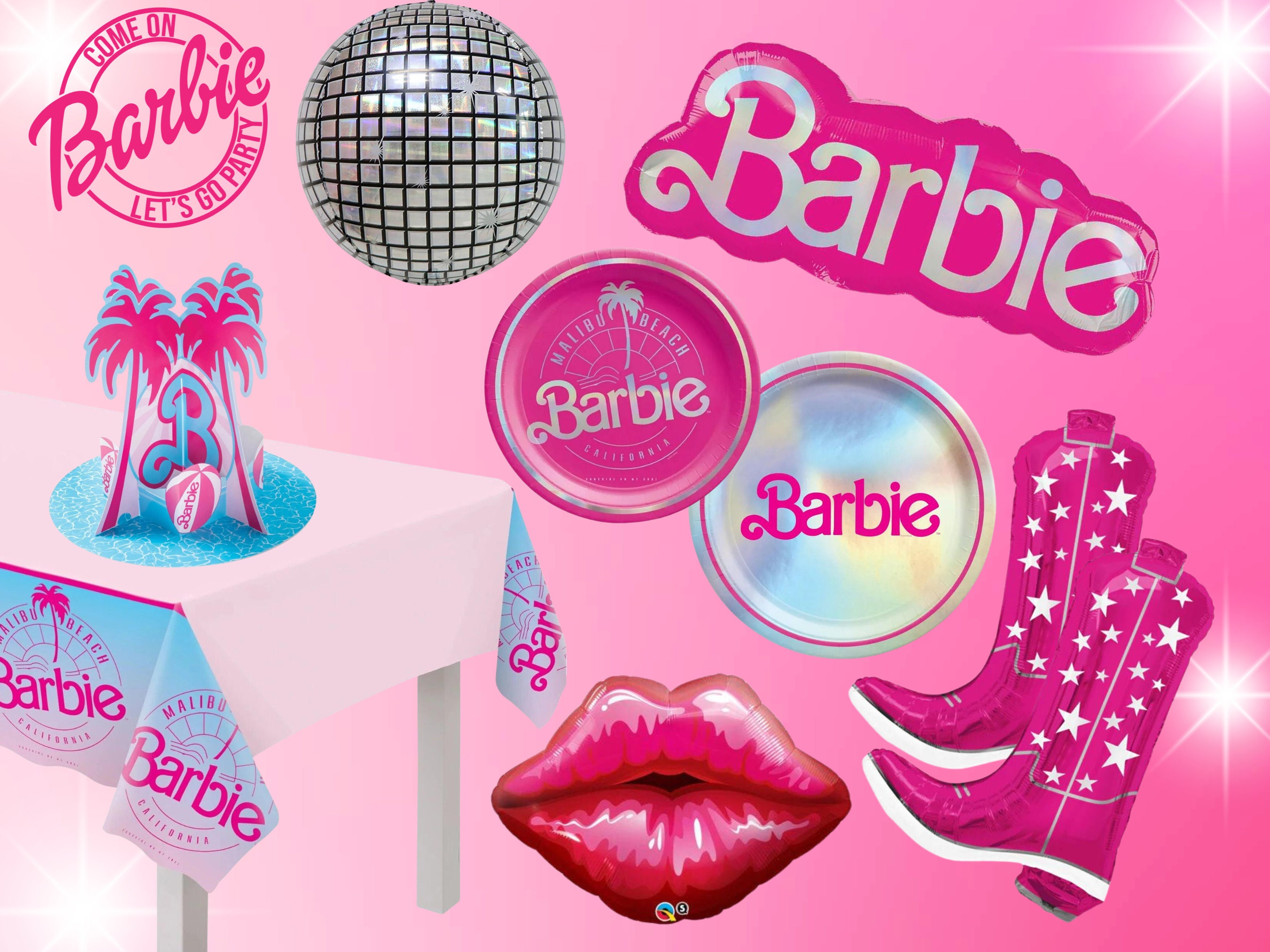 Barbie fête d'anniversaire décoration gâteau Topper vaisselle assiettes  serviettes nappe nappe bannière bruant ballon toile de fond -  France