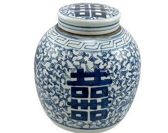 Double Happiness Handmade Tea Jar Blue & White