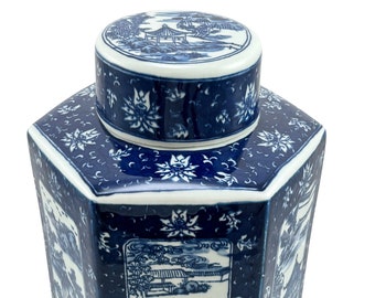 Chinese Porcelain Hexagon Tea Jar Blue & White