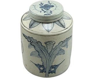 Handmade Palm Leaf Tea Jar Blue And White