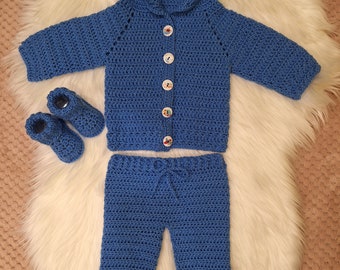 Sweater, pants and slippers for a 3-month-old baby