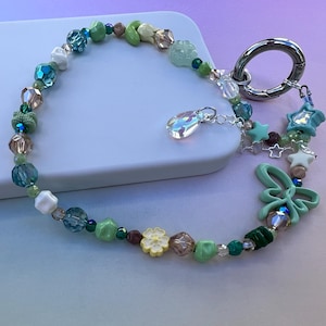 Leaf - Eeveelution Inspired Phone Chain Keychain Metal Beads Handmade Gift Ideas Anime Accessories Summer Wristlet Fall Cute Simple Dainty