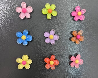 Clear Flower Refrigerator Magnet 3D Sparkle Colorful Set Cute Mini Home Decor Fridge Floral Rainbow Nature Handmade Gift Ideas 1.5 Inch