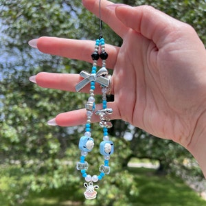 Sansan Handmade Phone Charm Long Blue Pocha HK Melo Kuku Cinna Pompom Cute Black Silvery Charm Cute Bow Beaded Threaded Crystal Beads