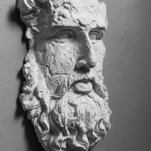 Grande sculpture murale de Poséidon, buste du dieu marin grec antique, décor mythologique romain antique, décoration murale de Poséidon