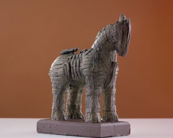 Statue de cheval de Troie, figurine de la mythologie grecque antique, cheval de Troie artefact anatolien de Canakkale, objets de collection historiques