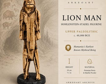 Lion Man of Hohlenstein-Stadel Replica – Humanity’s First Mythical Figure – Ice Age Museum Replica – Paleolithic Archaeology Decor