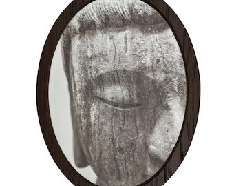 Buddha Zen Wooden Wall Art – Vertical Oval Spiritual Decor, Handmade Meditative Wall Panel, Minimalist Calm Home Artwork (60×45/50×35/45×30)