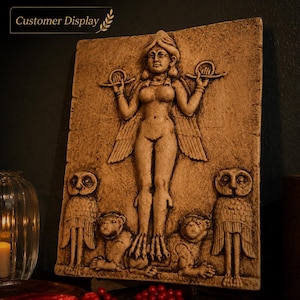Inanna-Ishtar Goddess Relief – Queen of the Night Sculpture, Ancient Babylonian Goddess Art, Mesopotamian Fertility Statue by ArkeoArt