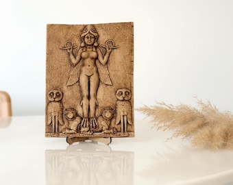 Inanna-Ishtar Goddess Relief – Queen of the Night Sculpture, Ancient Babylonian Goddess Art, Mesopotamian Fertility Statue by ArkeoArt
