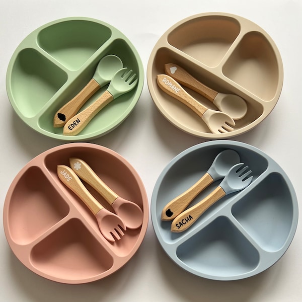 Set repas Assiette ventouse + Couverts pour enfant personnalisé