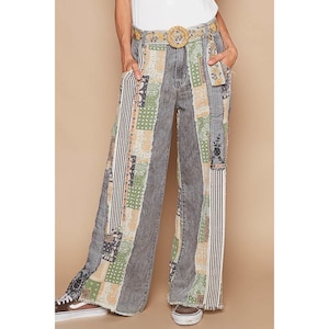 Be Legendary Patchwork Jeans mit weitem Bein und lockerer Passform in Med Wash Denim High Rise 100% Baumwolle Damen Größe S bis L passt Plus