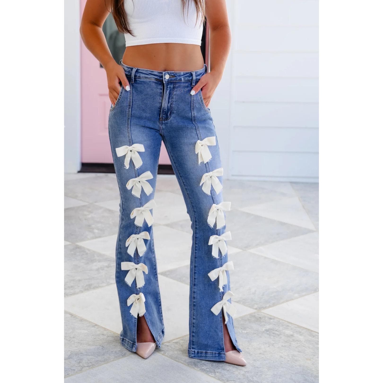 Flare Jeans With Ribbons - Etsy